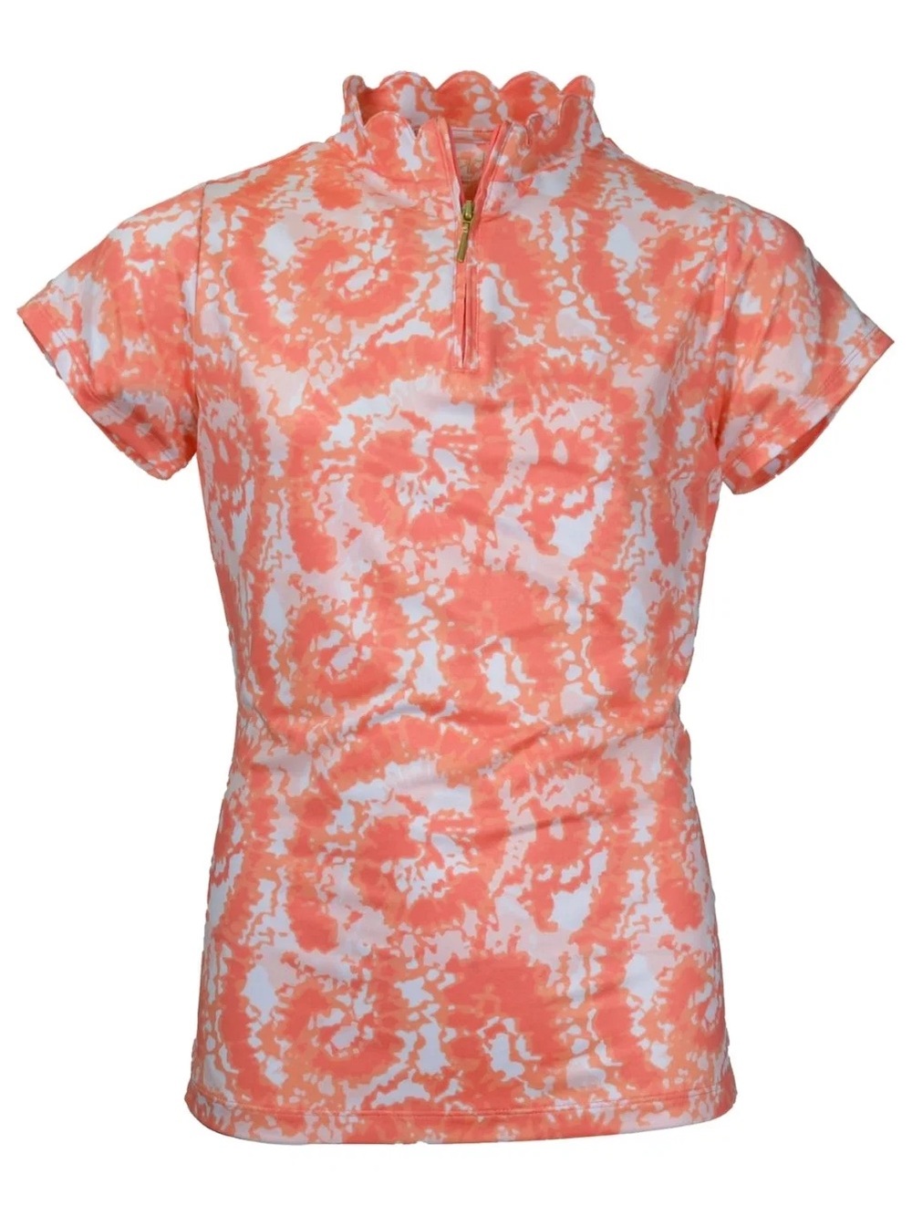Coral Tie-Dye Short Sleeve Zip-Front Women’s Top